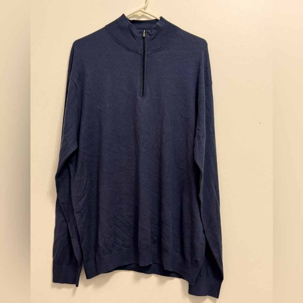 Saks Fifth Avenue Men’s 1/4 Zip Lightweight Knit Pullover – Navy